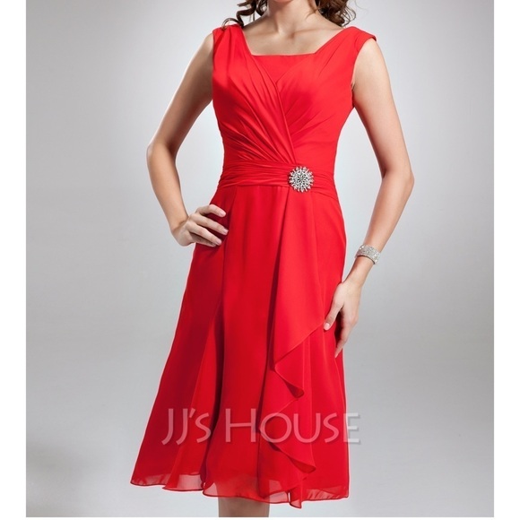 NWT JJ’s House A-line Princess square neckline with crystal brooch dress size 10 - Picture 1 of 10